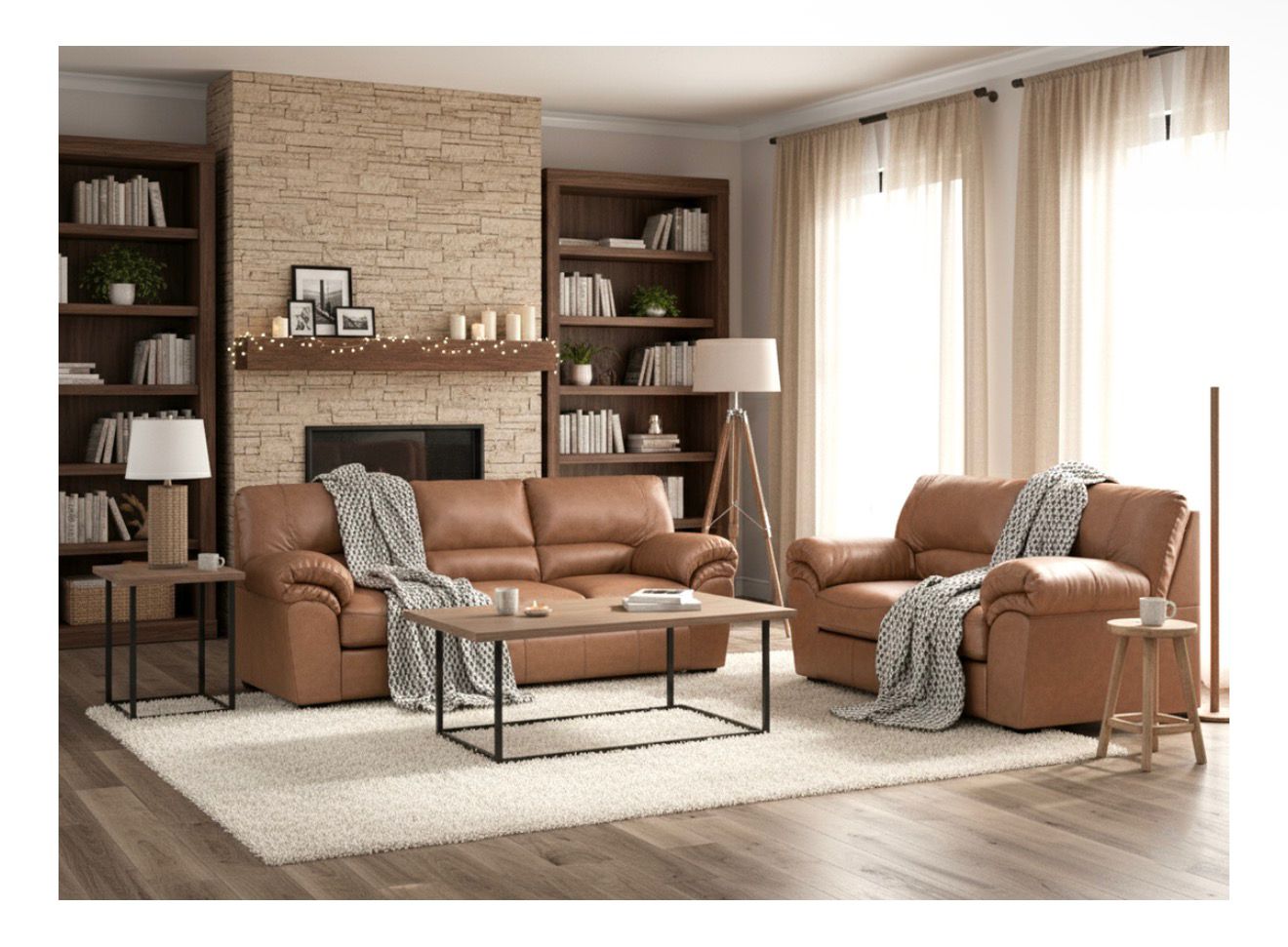 Ashley Sofa & Loveseat Set Leather