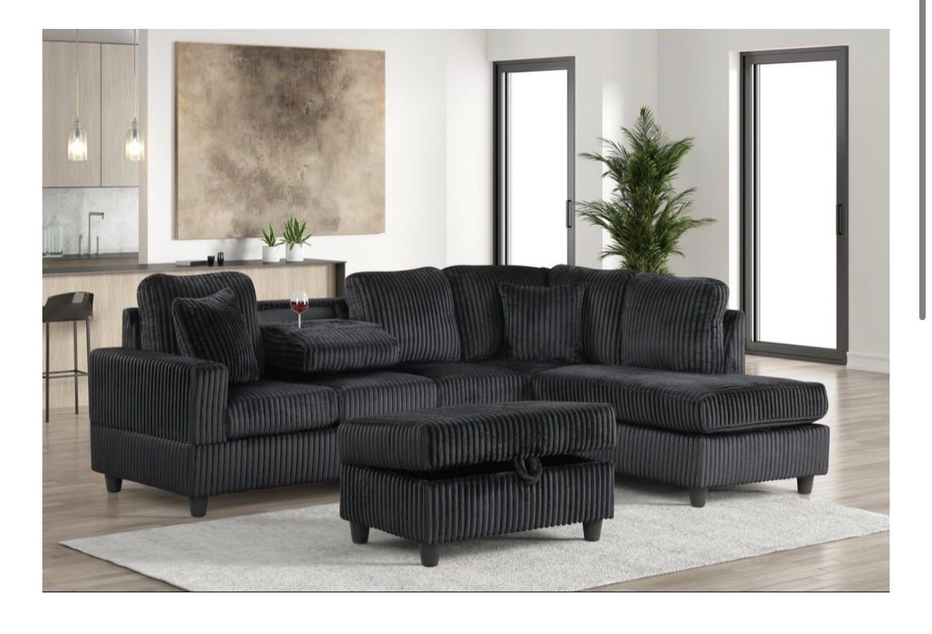 Rocket Onyx Reversible Sectional (Black)