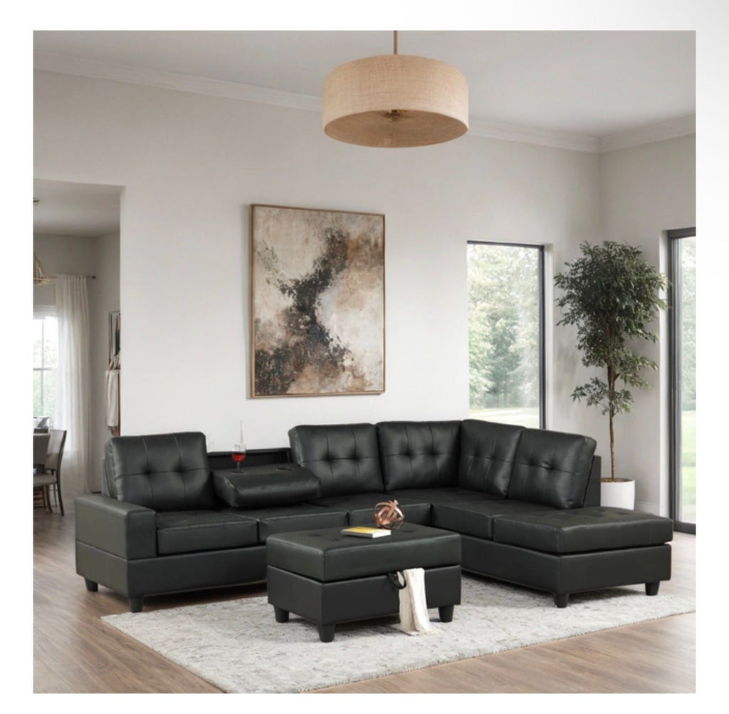 Heights Reversible Sectional + Ottoman Set (Black)