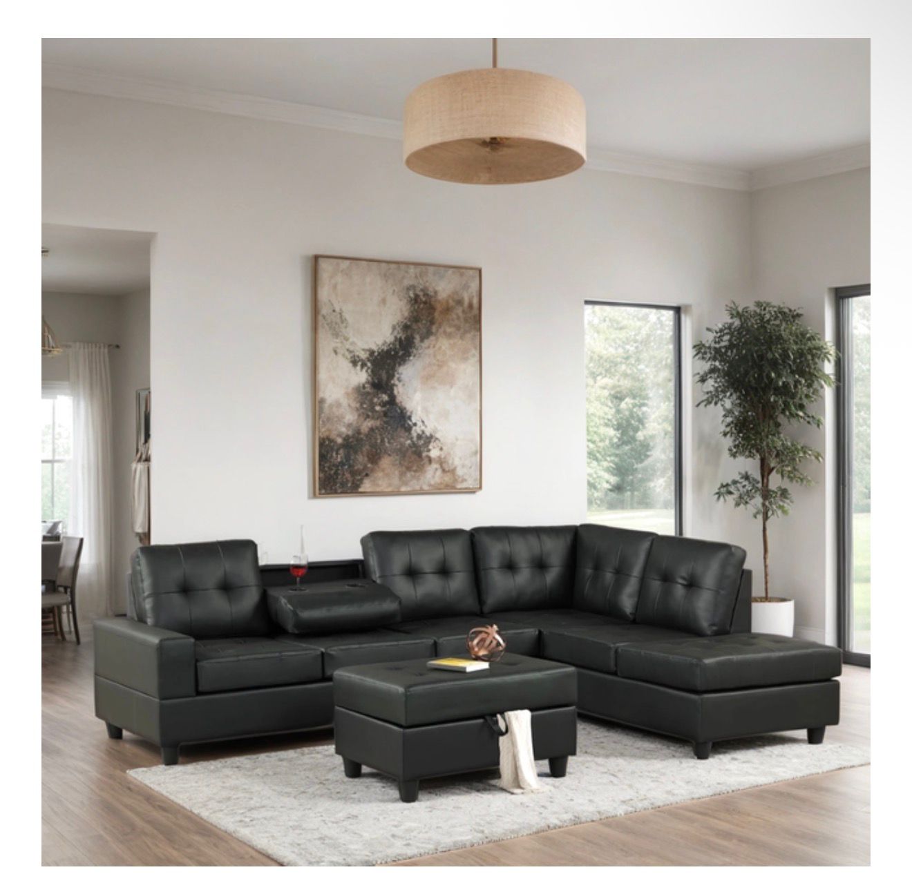Heights Reversible Sectional + Ottoman Set (Black)
