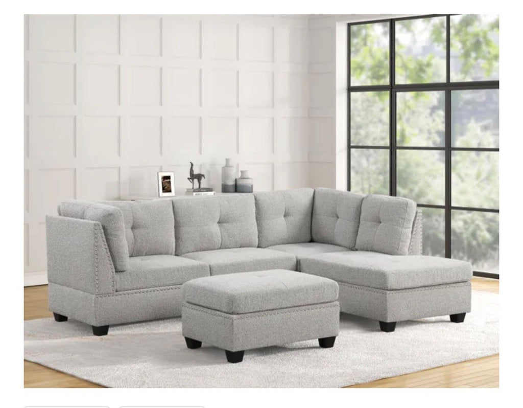 Sienna Boucle Sand Sectional + Ottoman Set