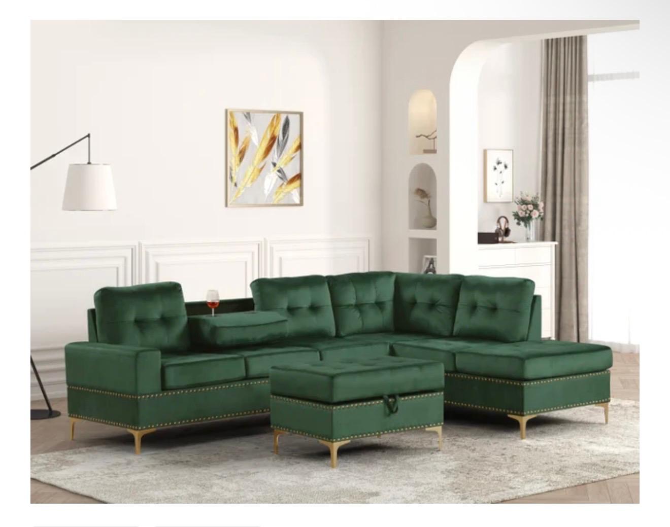Anserra Black Reversible Sectional + Ottoman Set