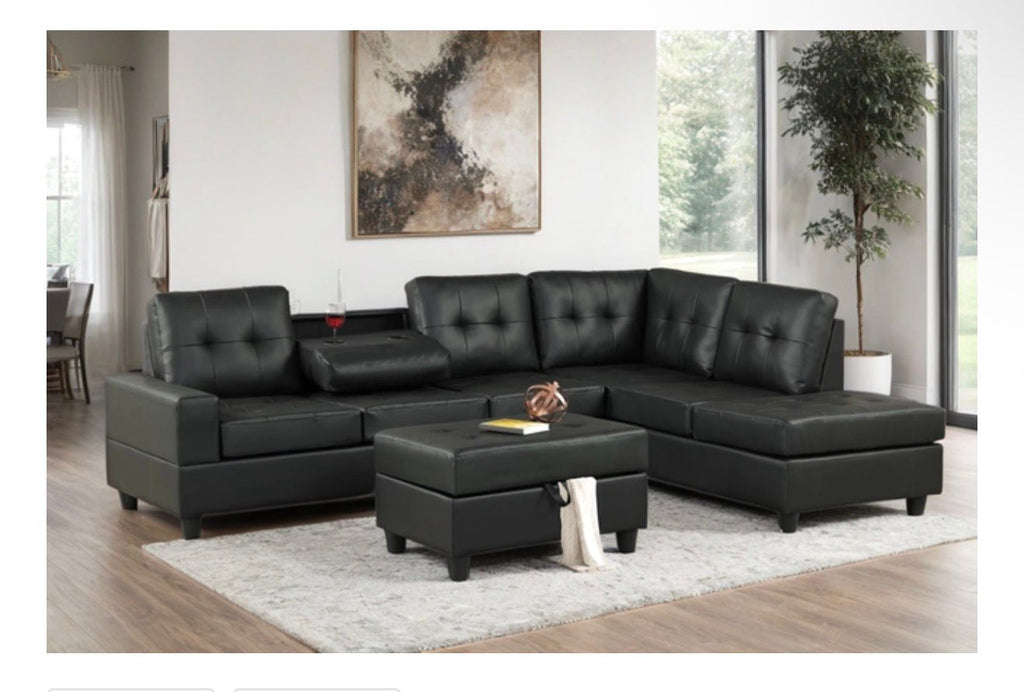 Heights Reversible Sectional + Ottoman Set (Black)