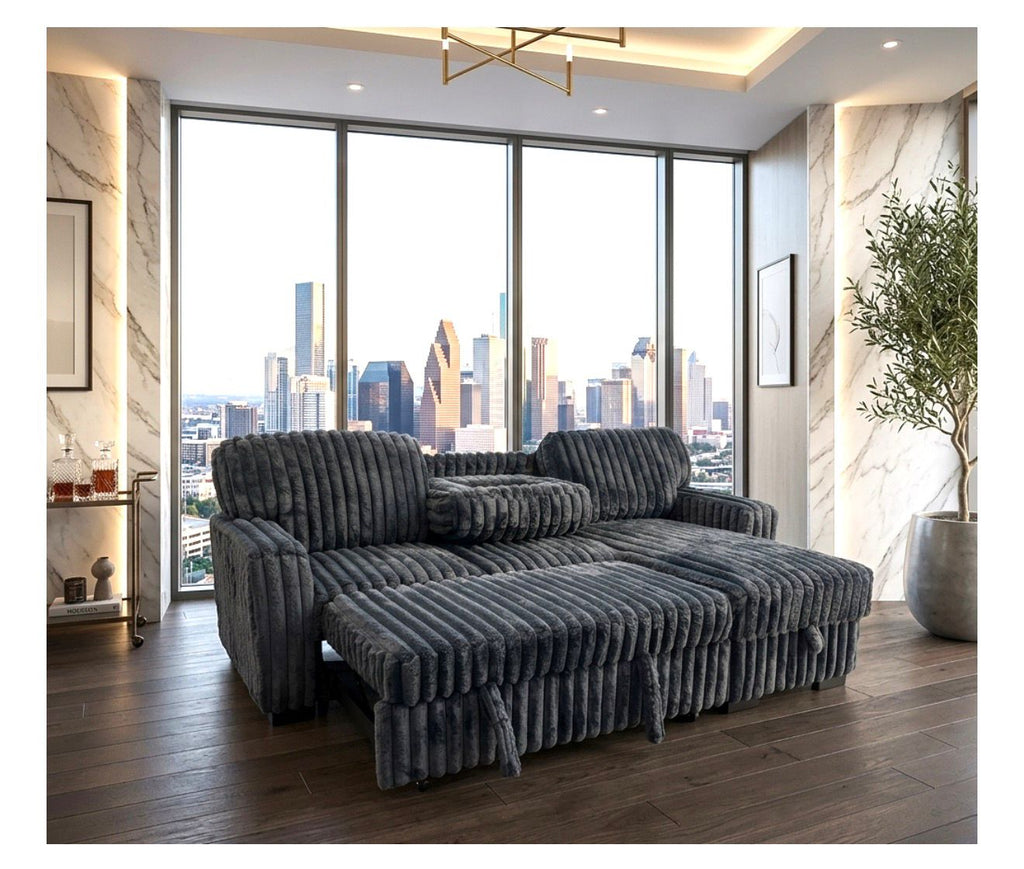 Poland Charcoal Reversible Sectional With Pull-Out Bed