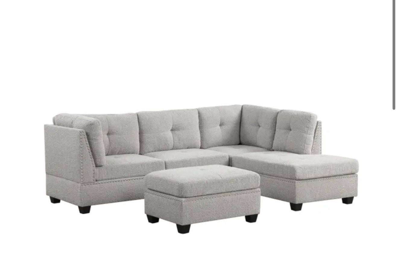 Sienna Boucle Sand Sectional + Ottoman Set