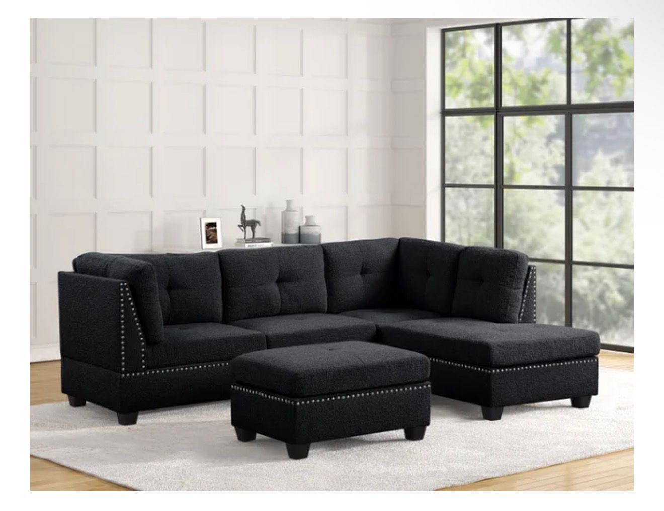 Sienna Boucle Sand Sectional + Ottoman Set