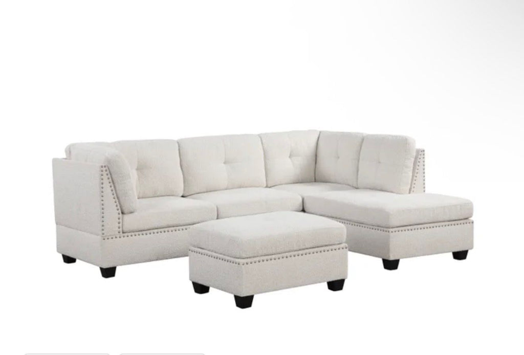 Sienna Boucle Sand Sectional + Ottoman Set