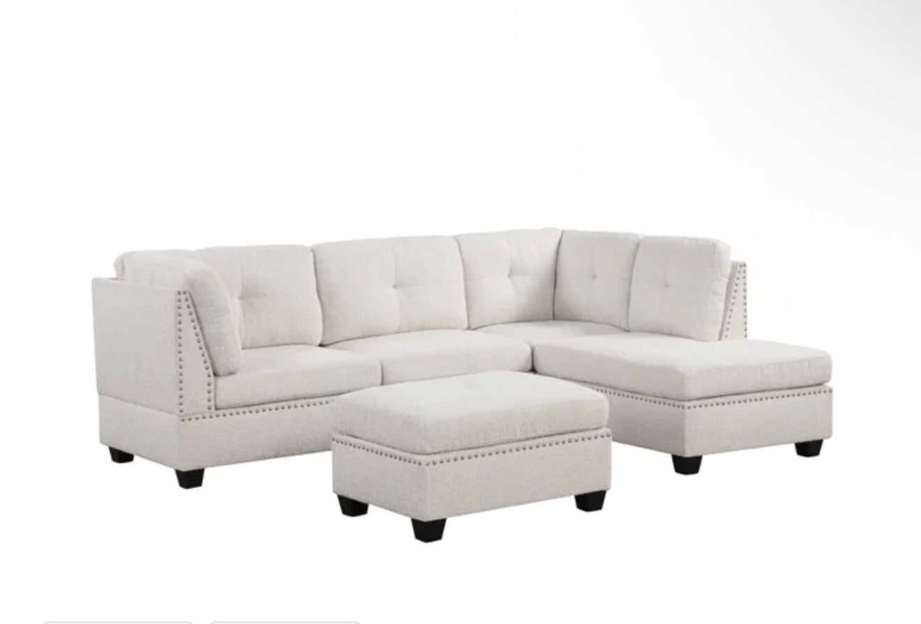 Sienna Boucle Sand Sectional + Ottoman Set