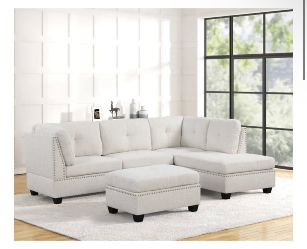 Sienna Boucle Sand Sectional + Ottoman Set